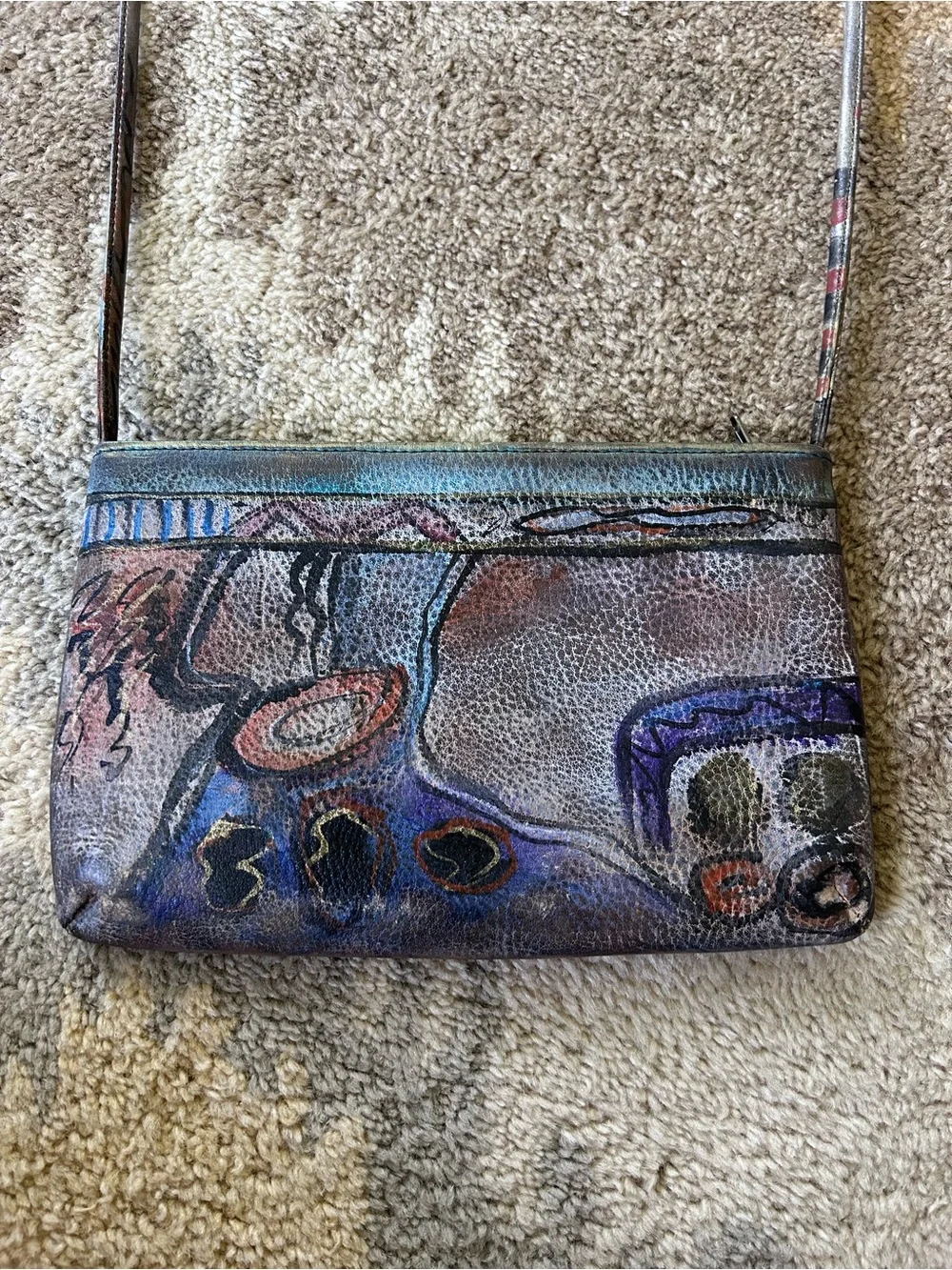 Jane Yoo Wearable Art Vintage Hand Painted Crossbody Leather Bag